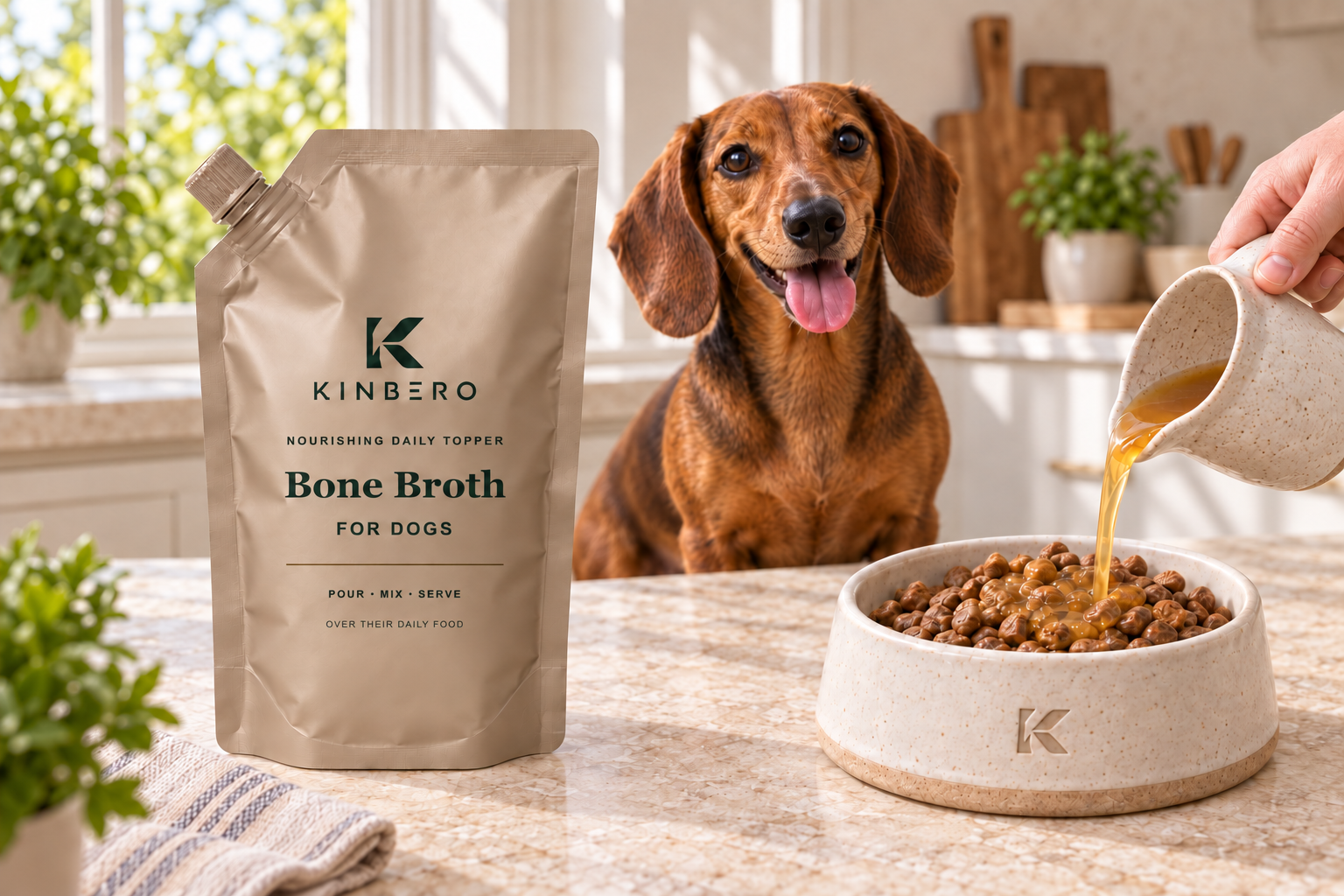 Conceptbeeld van Bone Broth bij het dagelijkse voer; receptuur en schenkmoment worden nog ontwikkeld
